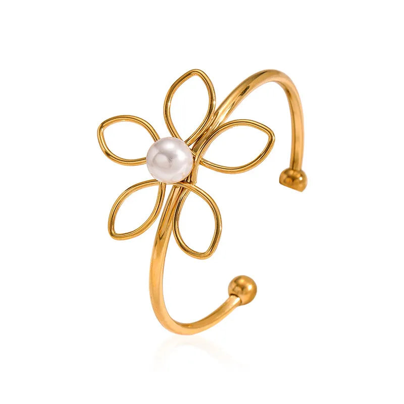 18K Gold Titanium Steel Pearl Bangle