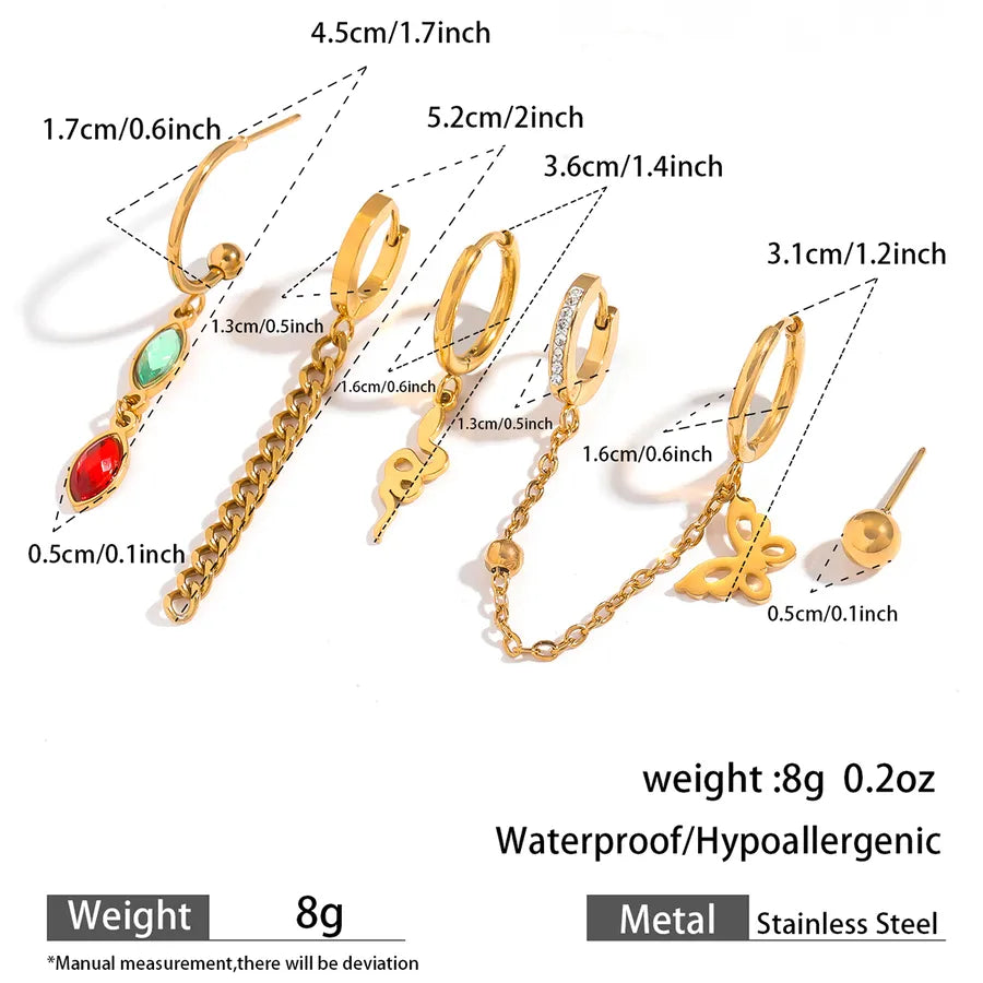 Gold Plated Butterfly & Heart Earrings Set – 3 Pairs 7#