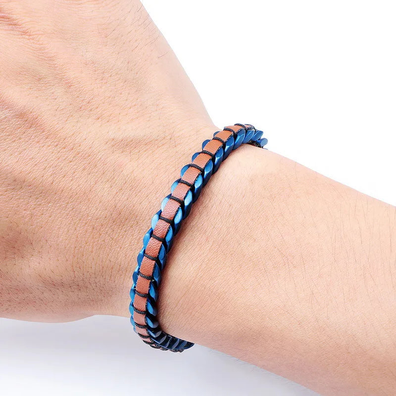 Men's Braided Leather & Stainless Steel Bracelet