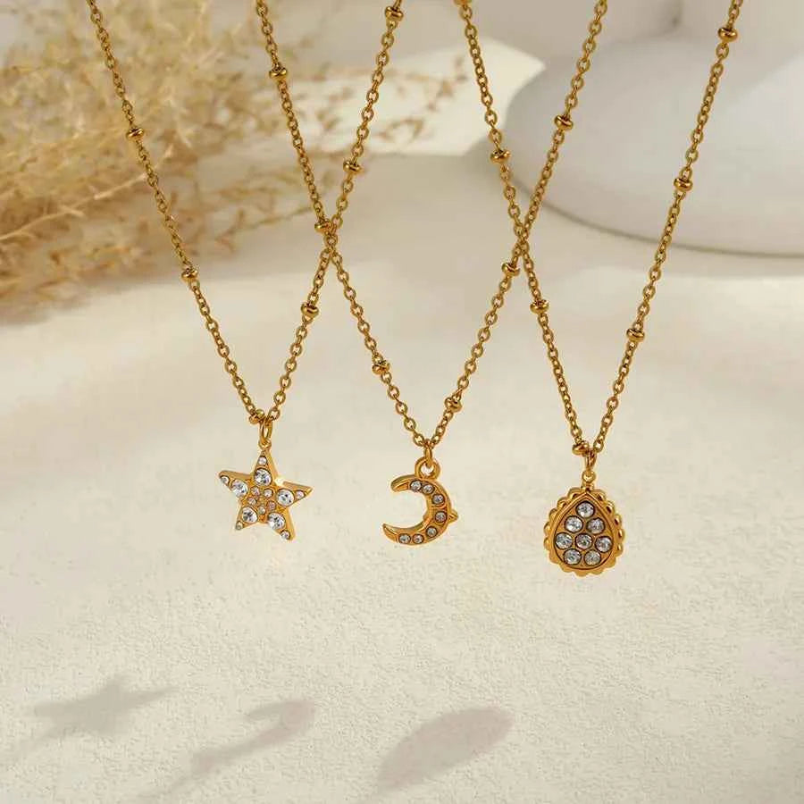 Gold Star & Moon Pendant Necklace