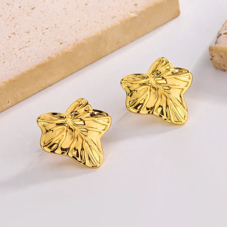 Sunflower Zirconia Stainless Steel Stud Earrings Golden Style 10