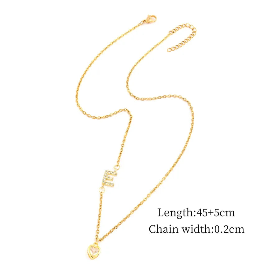 Gold Heart Letter Pendant Necklace Gold E
