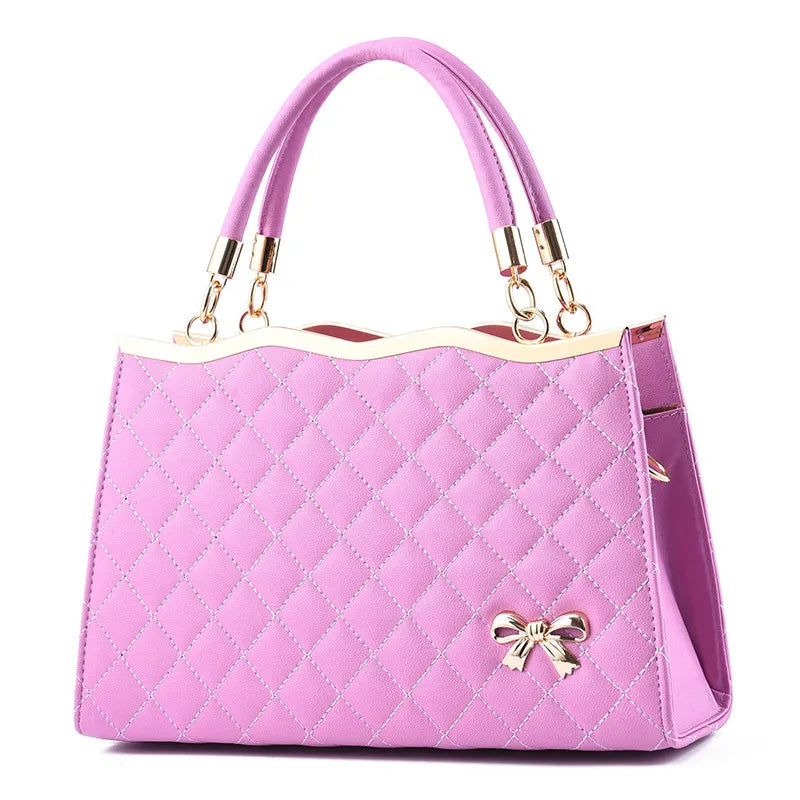 Embroidered Diamond Grid PU Shoulder Bag Purple
