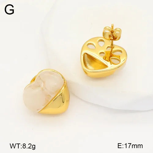 18K Gold Plated Heart Resin Stud Earrings 17mm White Gold 1 Pair Package