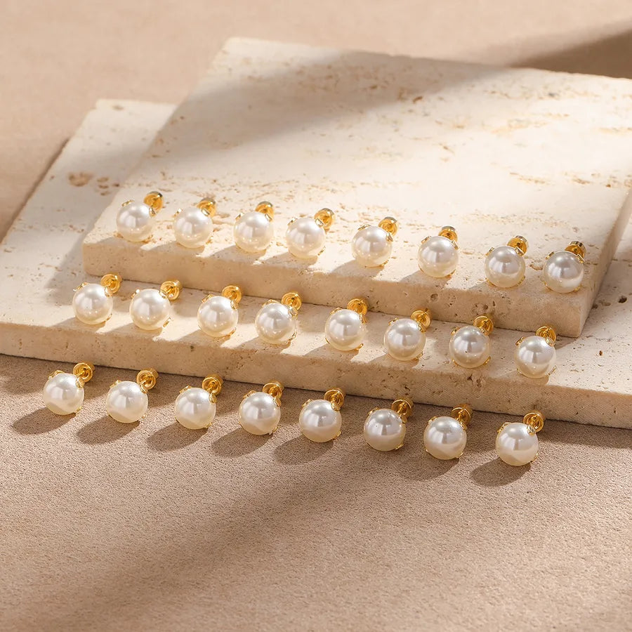 12 Pairs Gold-Plated Pearl & Zircon Stud Earrings