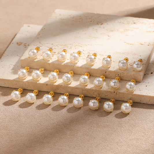 12 Pairs Gold-Plated Pearl & Zircon Stud Earrings