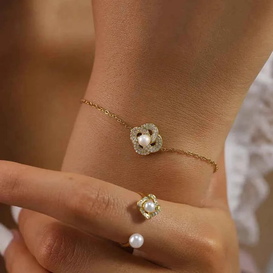French Pearl Ring & Petal Bracelet Set