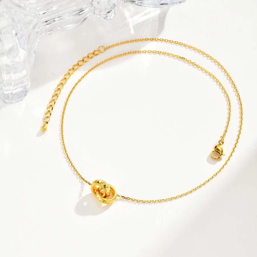 18K Gold Plated Stainless Steel Double Ring Necklace