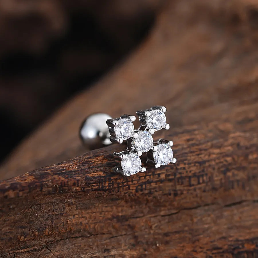 Stainless Steel Zirconia Stud Earrings 3438 Silver Ear Studs