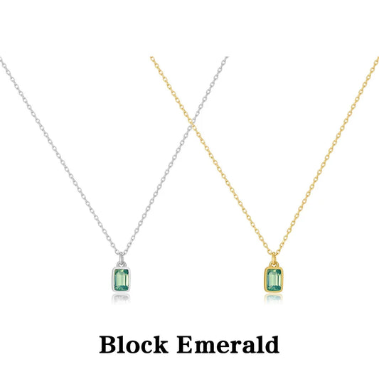 Square Zircon Pendant Necklace – Stainless Steel