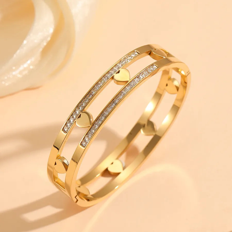 18K Gold Heart Bangle – Stainless Steel