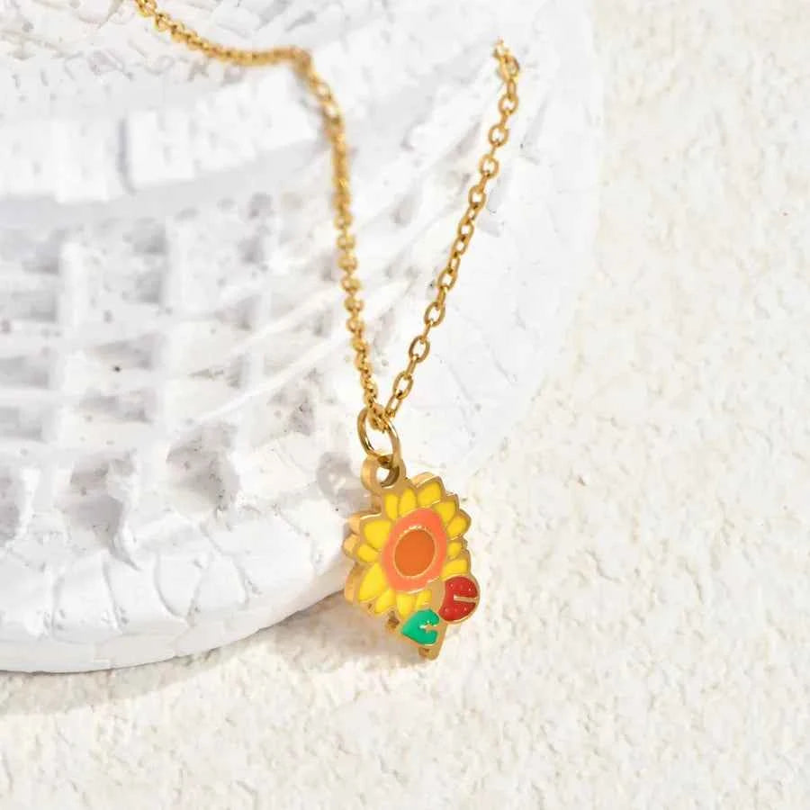 Gold-Plated Heart & Flower Pendant Necklace