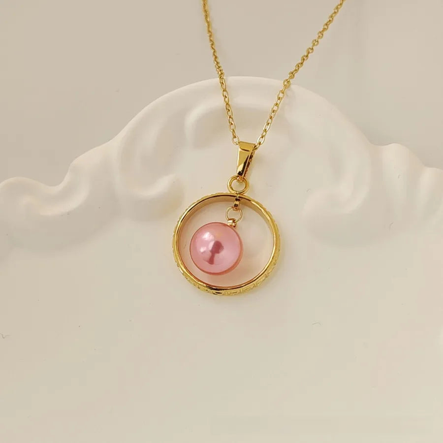 Titanium Steel Moon Pendant Necklace for Women Gold Great Wall Pattern 2 18k