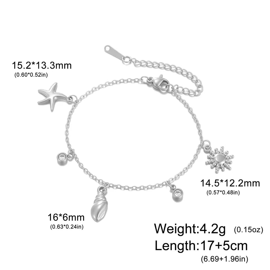 Ocean Starfish Charm Bracelet – Gold & Zircon Steel Color Starfish Conch