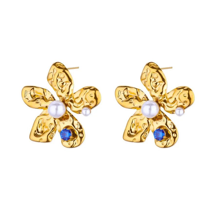 Colorful Pearl & Zircon Stud Earrings – 18K Gold