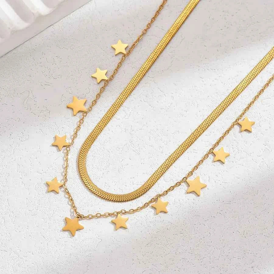18K Gold Plated Double Layer Star Necklace