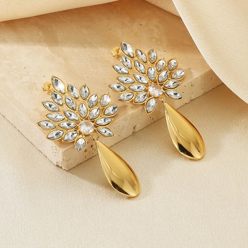 Gold Geometric Floral Drop Earrings