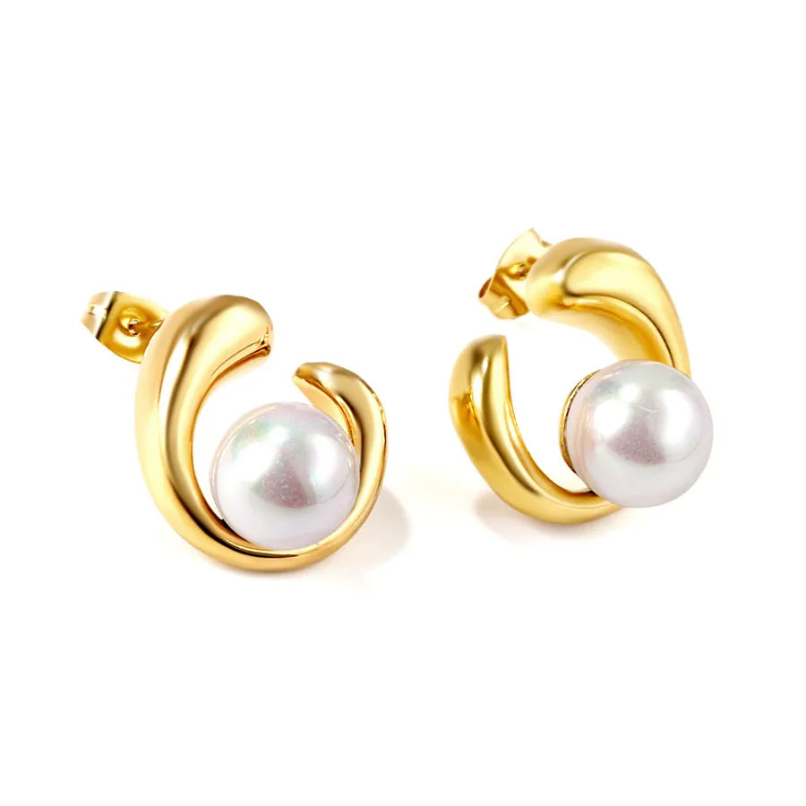 18K Gold Plated Geometric Pearl Earrings