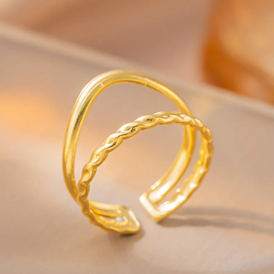 Geometric Titanium Steel Open Ring K47 Gold Ring Adjustable