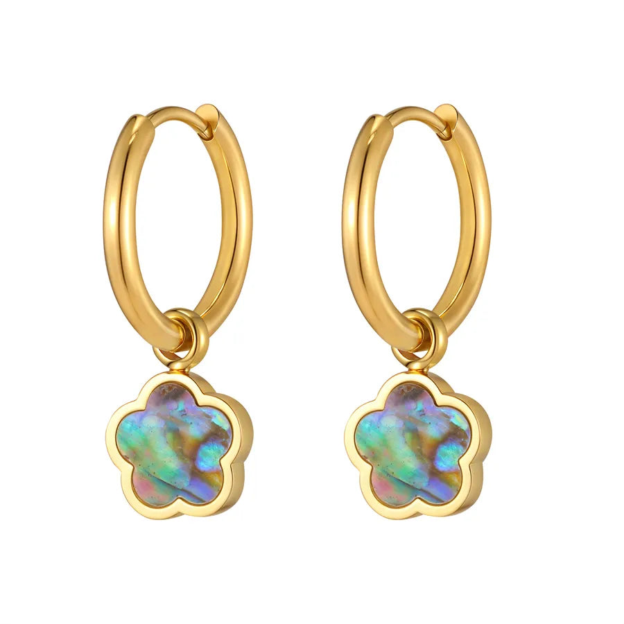 Gold Plated Abalone Flower Earrings