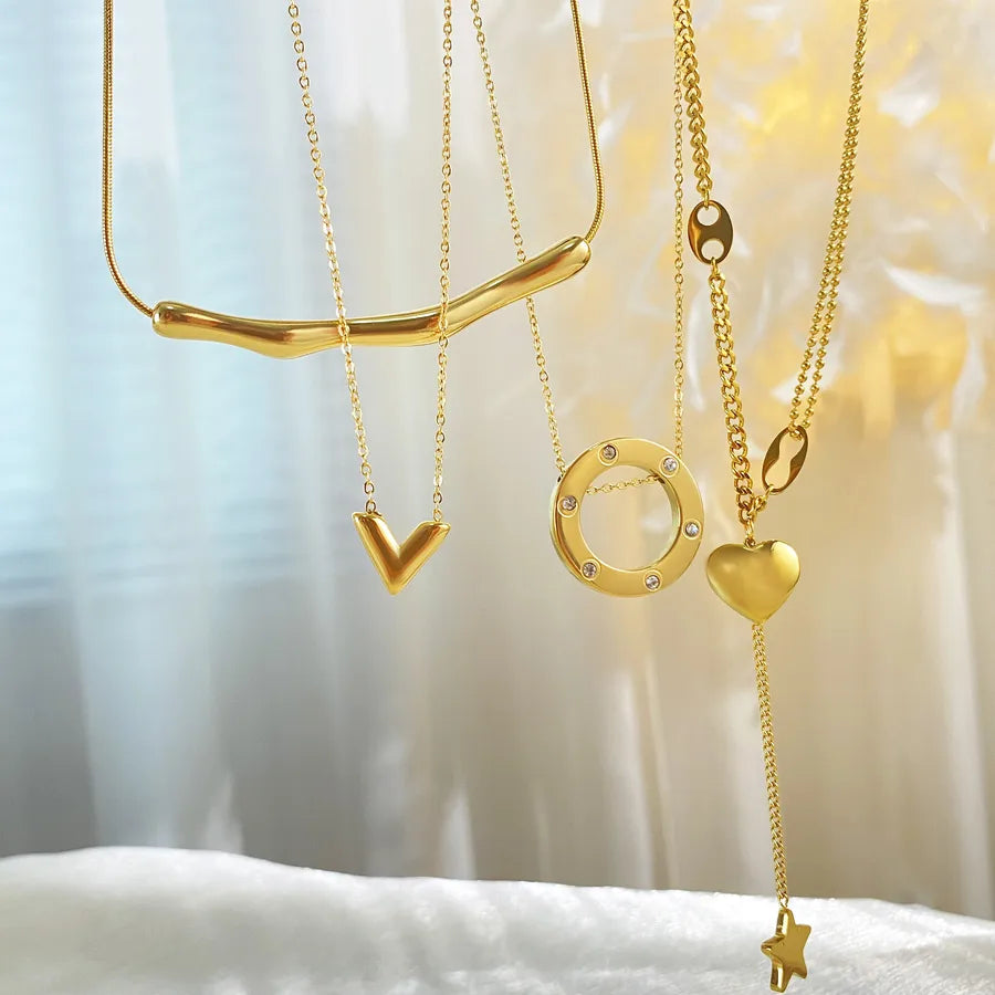 Gold Plated Titanium Letter V Pendant Necklace