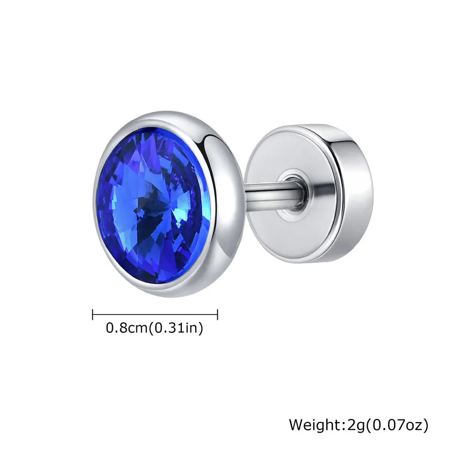 Unisex Stainless Steel Zircon Stud Earring Steel Blue Zircon A Piece