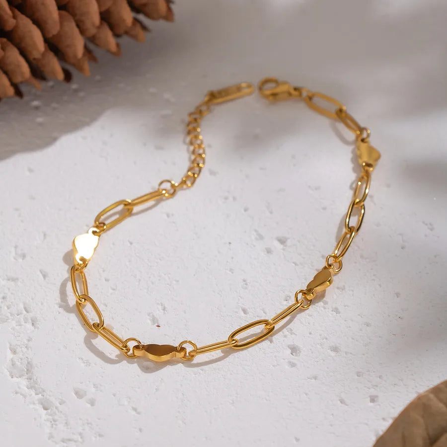 Gold Heart Safety Pin Bracelet for Women