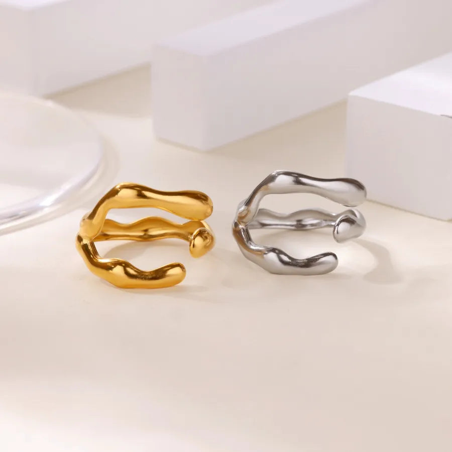 Gold Plated Geometric Open Ring with Zircon