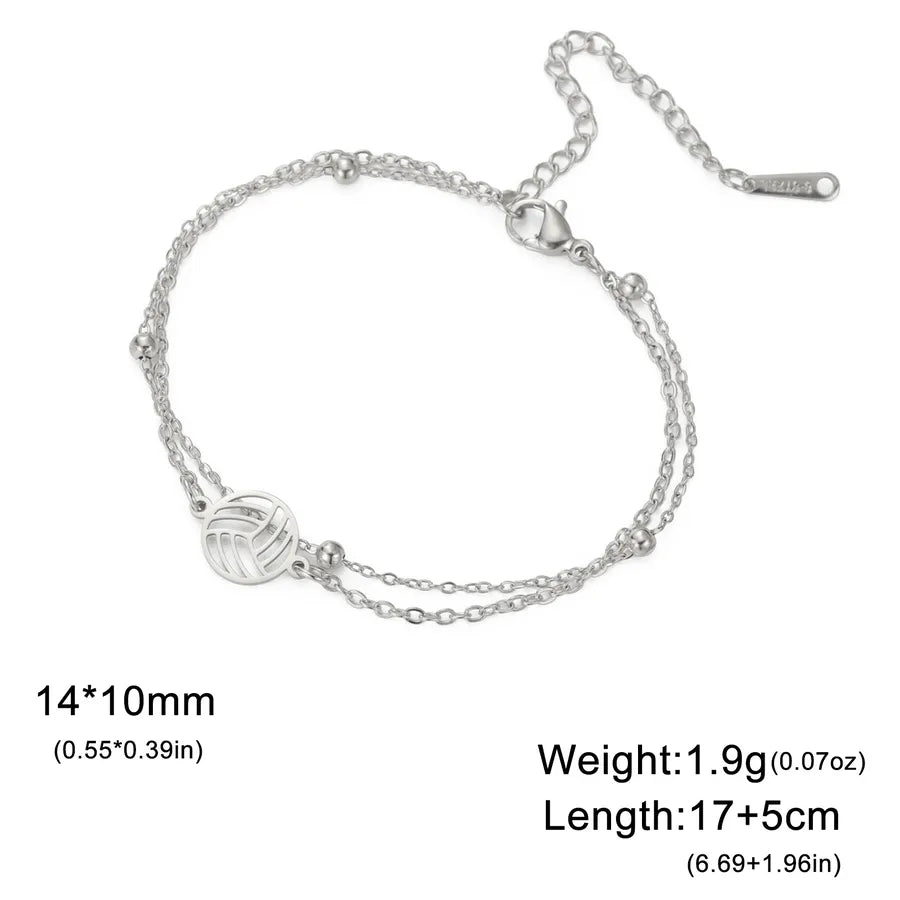 Stainless Steel Sports Pendant Bracelet Steel Color Volleyball 1-Double Layer Chain