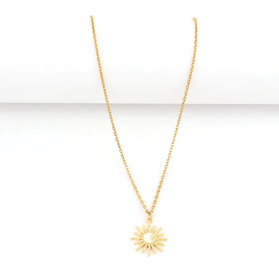 Gold Sun Pendant Necklace – Stainless Steel & Copper