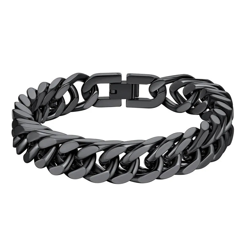 Stainless Steel Double Weave Cuban Bracelet 21cm 8.2in black