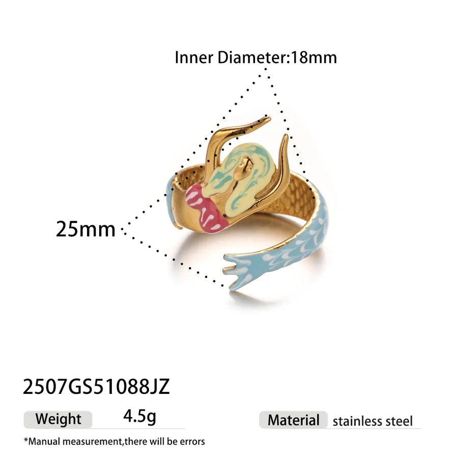 Gold Mermaid & Starfish Stainless Steel Ring 2507GS51088JZ