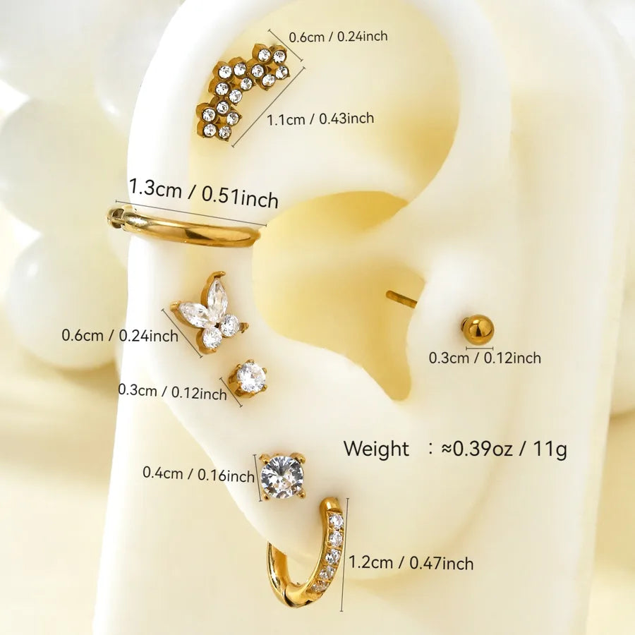 18K Gold Plated Geometric Flower Stud Earrings Combination