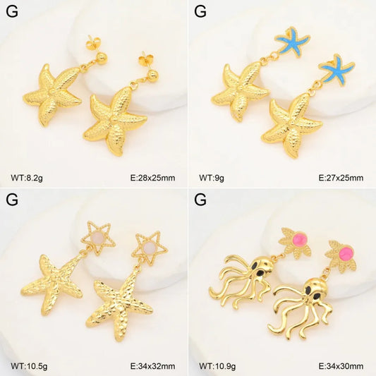Gold Starfish & Octopus Stainless Steel Earrings