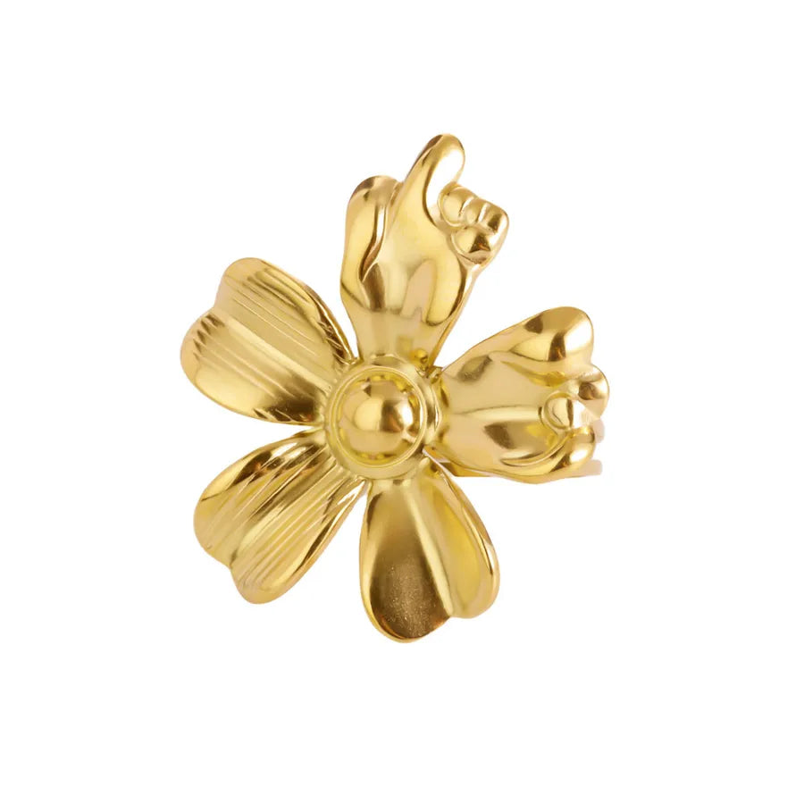 18K Gold Plated Boho Floral Open Ring