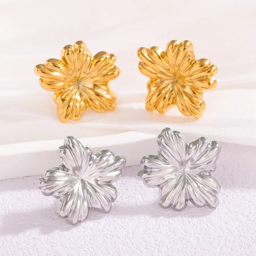 Titanium Steel Flower Stud Earrings for Women