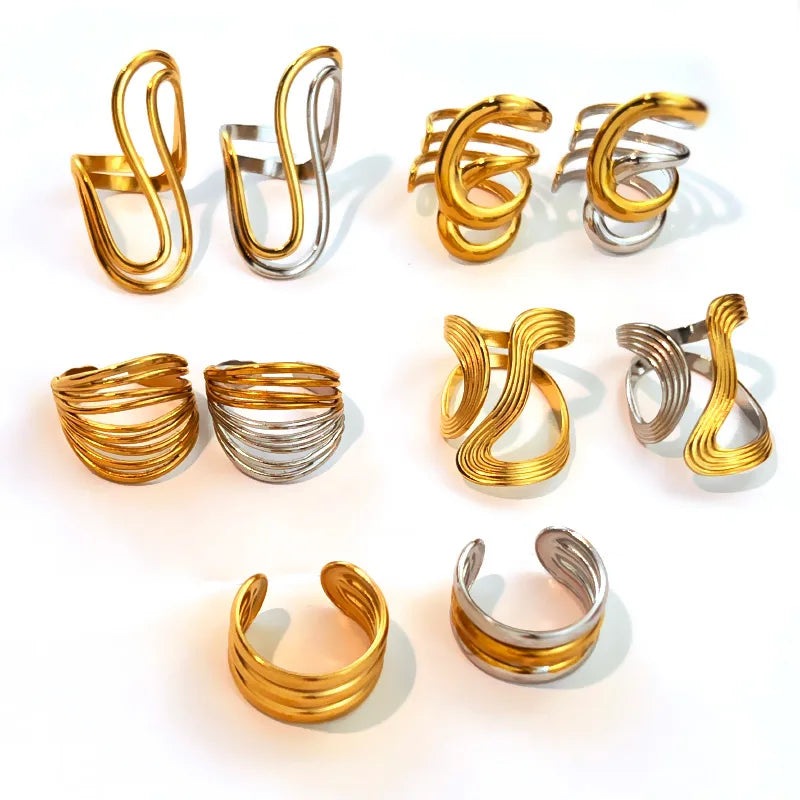 Unisex Gold & Silver Geometric Stainless Steel Ring