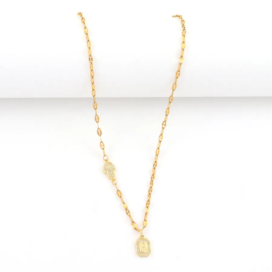 Gold Palm & Letter Pendant Necklace – Retro Style