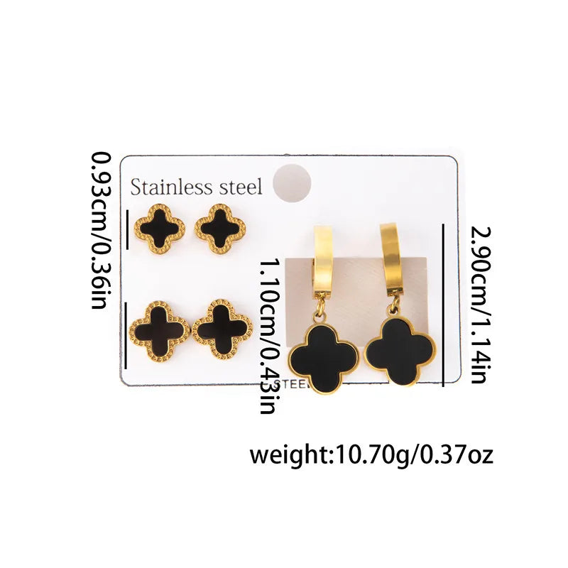 Titanium Steel Heart Earrings for Women Four-leaf Flower Titanium Steel Earrings 0959