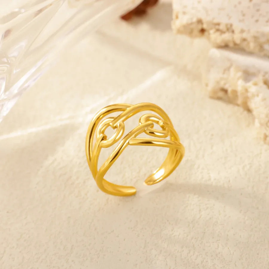 18K Gold Plated Geometric Floral Open Ring