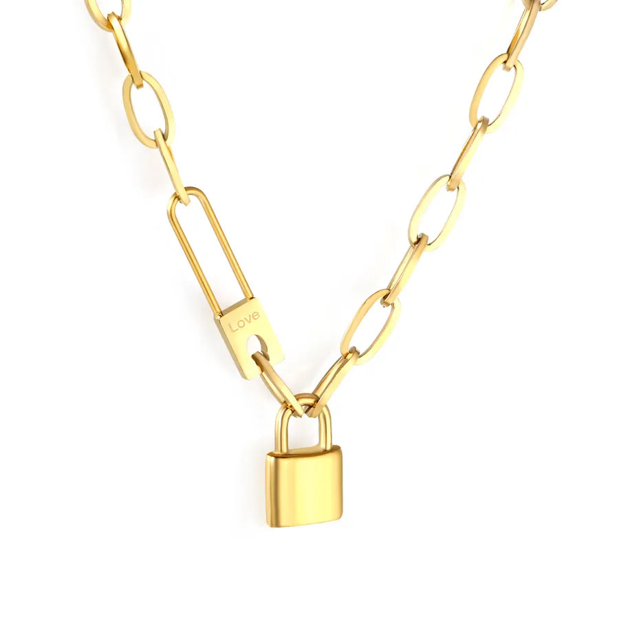 18K Gold Lock Pendant Necklace for Women