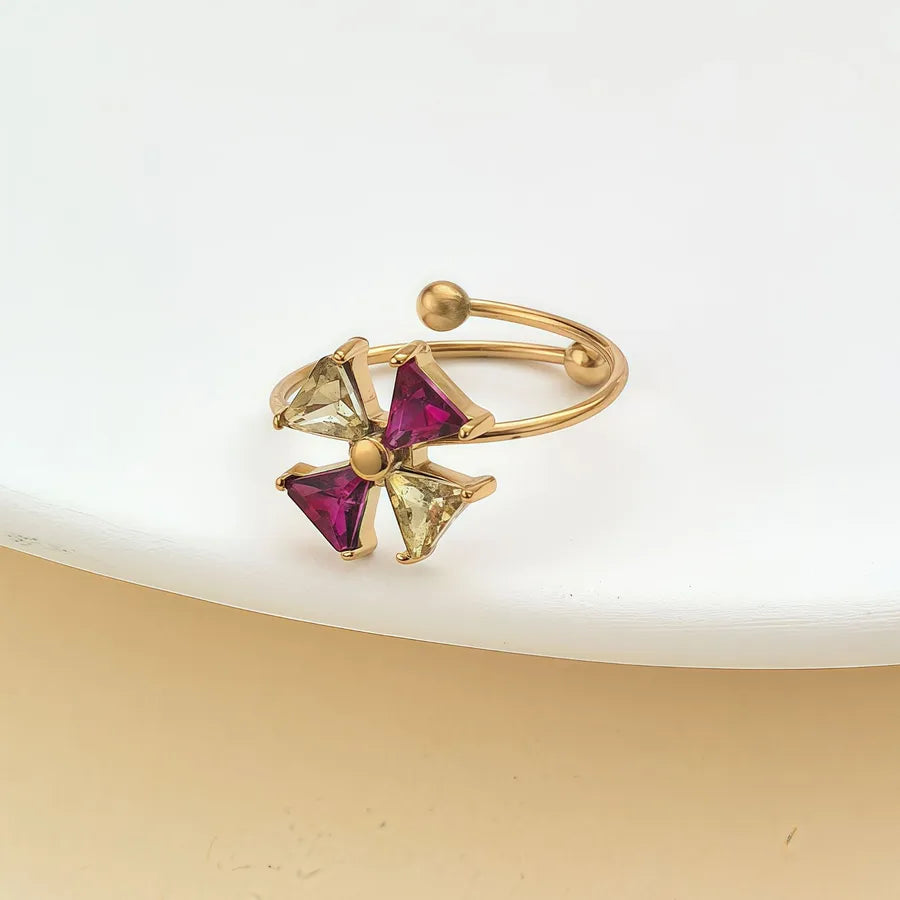 Zircon Heart & Flower Stainless Steel Ring JZ-25-09-012