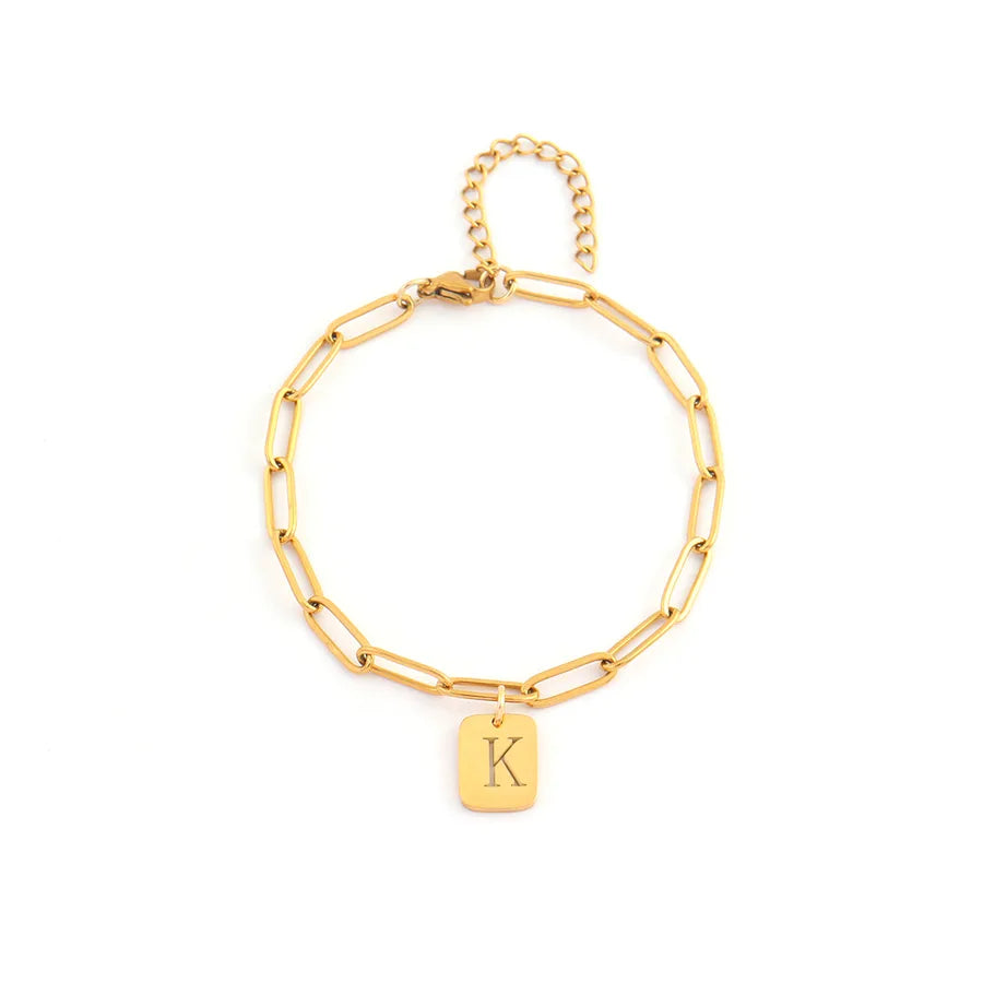 Gold Initial Paperclip Chain Bracelet