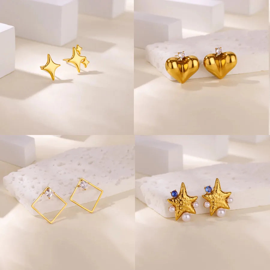18K Gold Heart Zircon Earrings for Women