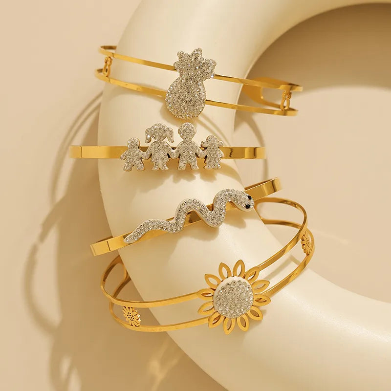 Gold Plated Stainless Steel Hollow Bangle Bracelet