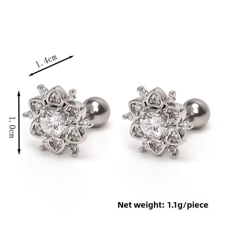 Boho Floral Gold Stainless Steel Stud Earrings Silver (One Piece)