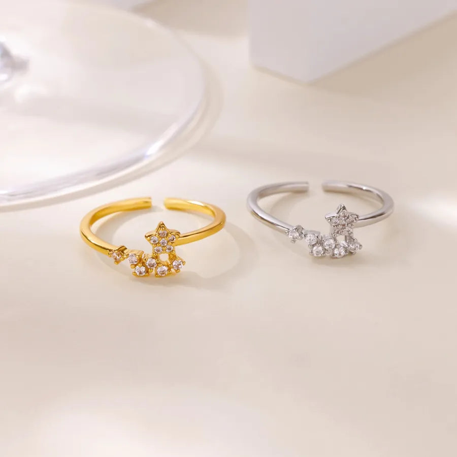 Gold Plated Geometric Open Ring with Zircon