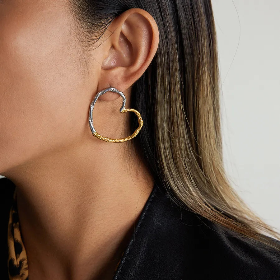 Gold & Silver Twisted Heart Earrings