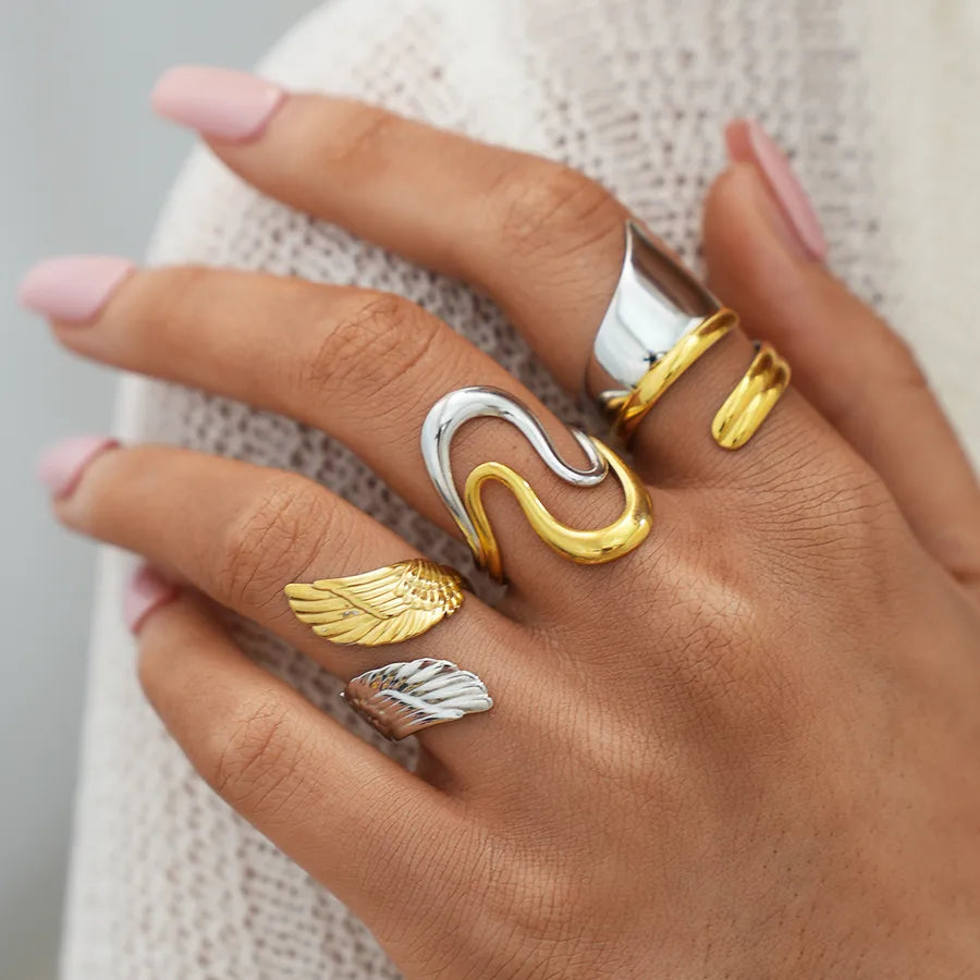 18K Gold Plated Geometric Open Ring for Women