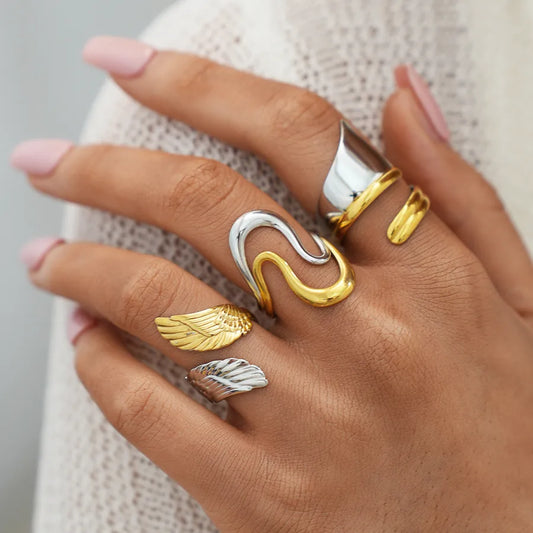 18K Gold Plated Geometric Open Ring for Women